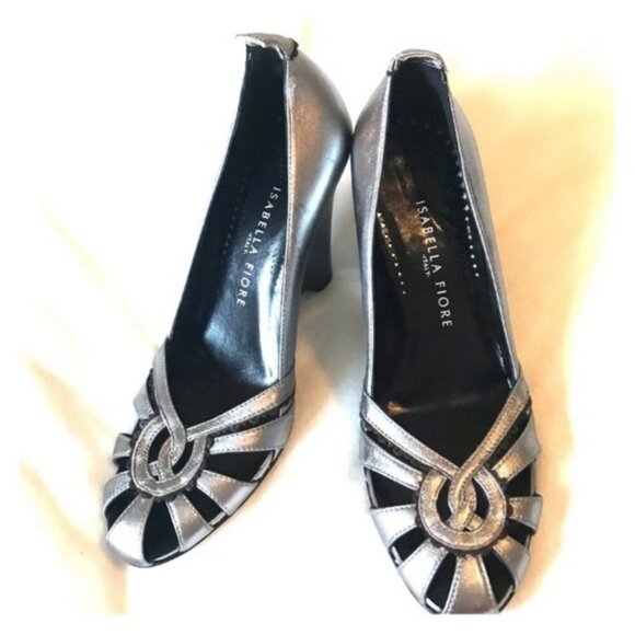 Isabella Fiore High Heels Made Italy sz 6.5 Wedding Silver Metallic Crisscross - Picture 1 of 7